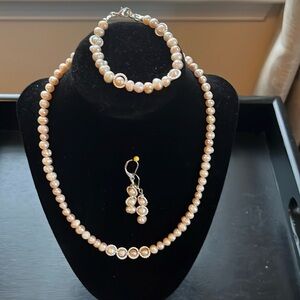 Beautiful Handmade Freshwater Pink Pearls and Silver Set